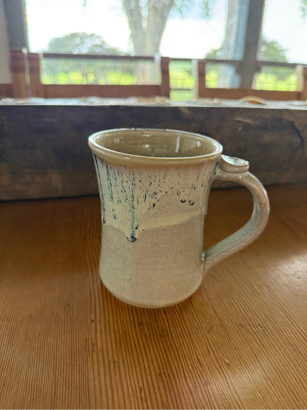 Handmade Ceramic Drip Glaze Mug - Cream and Blue